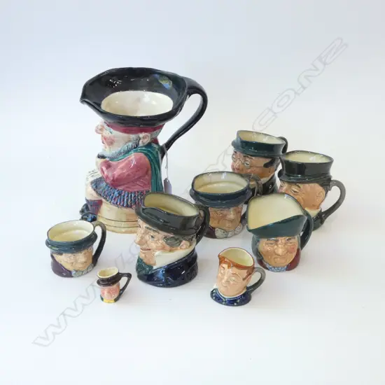 8 ROYAL DOULTON CHARACTER JUGS + MUSICAL TOBY H.205mm