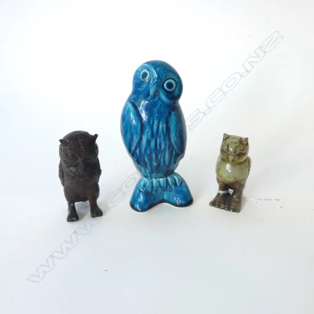 2 OWLS; STONE + IRON + CERAMIC [TALLEST H170MM Image 1++