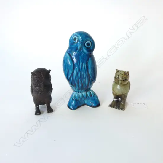2 OWLS; STONE + IRON + CERAMIC [TALLEST H170MM
