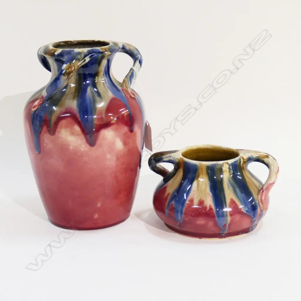 2 GLAZED VASES w. TWISTED HANDLES H.210, 85mm Image 1++
