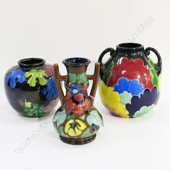 3 JAPANESE GLAZED VASES H.185mm