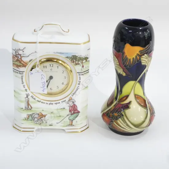 MOORCROFT MUSHROOMS VASE H.160mm + ROYAL DOULTON GOLFING SERIES CLOCK H.160mm