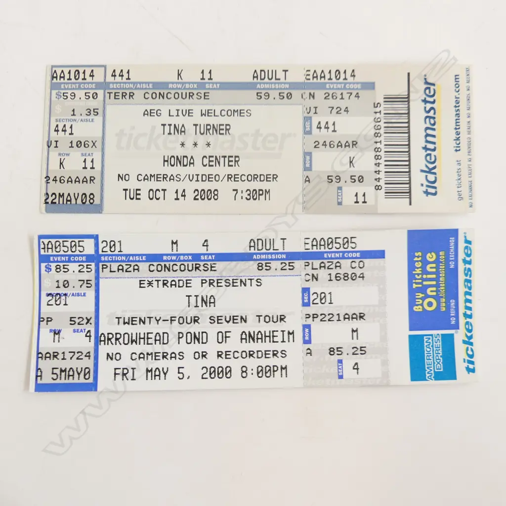 2 UNUSED TINA TURNER 2008 CONCERT TICKETS, PLAZA CONCOURSE & HONDA CENTER Image 1++
