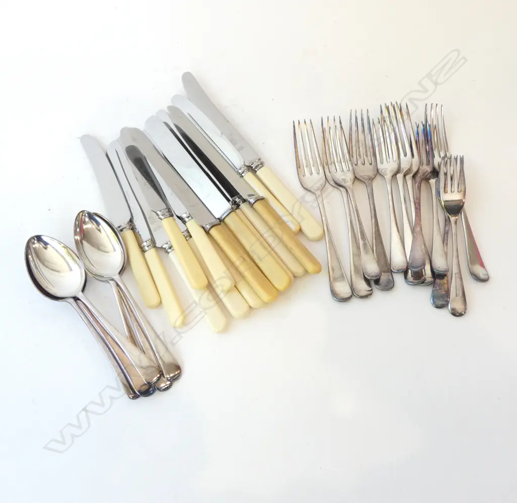 EP CUTLERY INCL. 15 IVORINE 'BONE' HANDLED KNIVES (6+6+3) Image 1++