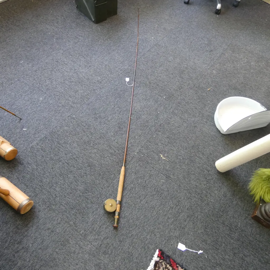 VINTAGE FOSTER ASHBOURNE FLY FISHING CANE ROD WITH W HAYNS OF CORK 1888 BRASS REEL  L2100 Image 1++
