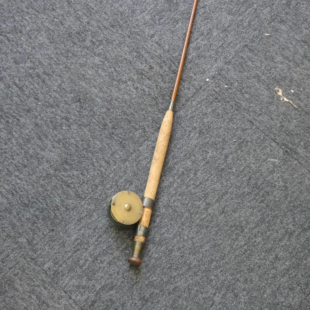 VINTAGE FOSTER ASHBOURNE FLY FISHING CANE ROD WITH W HAYNS OF CORK 1888 BRASS REEL  L2100 Image 1++