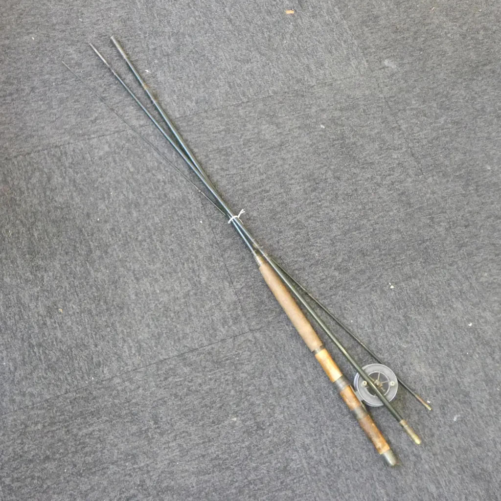 VINTAGE 3PC ROD L3250 & ALLCOCKS THE ARIEL POPULAR FISHING REEL DIA180MM Image 1++