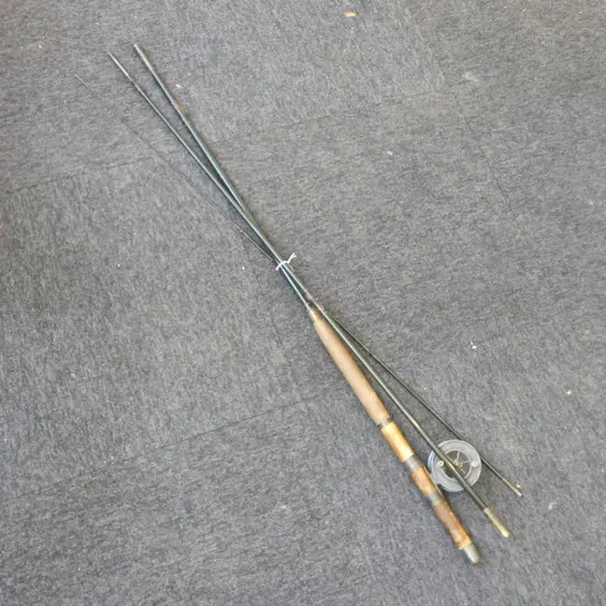 VINTAGE 3PC ROD L3250 & ALLCOCKS THE ARIEL POPULAR FISHING REEL DIA180MM