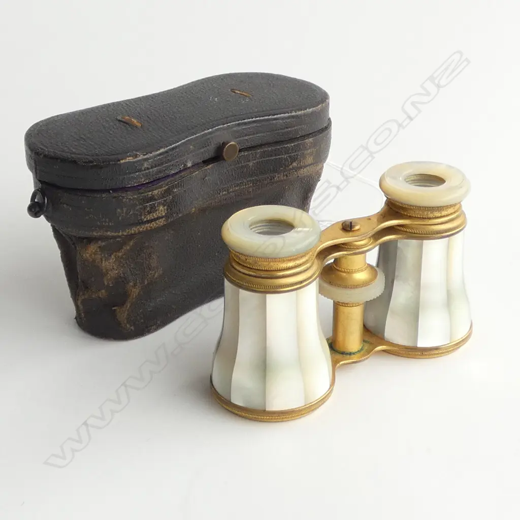 VINTAGE MOP OPERA GLASSES IN LEATHER CASE (CASE AGED) Image 1++