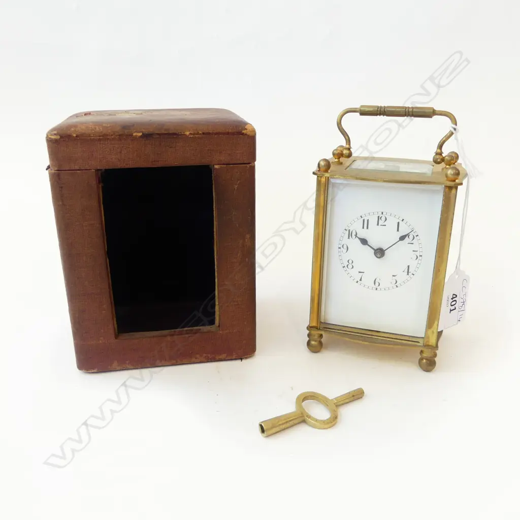 FRENCH CARRIAGE CLOCK, CASED w KEY H.120mm. apparently running Image 1++