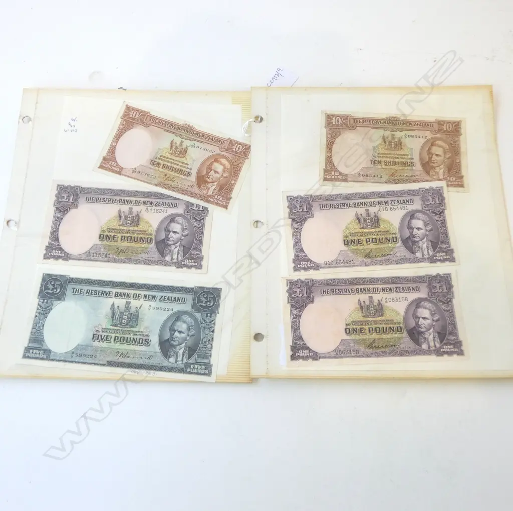 6 NZ BANK NOTES; 3 HANNA, 3 WILSON Image 1++