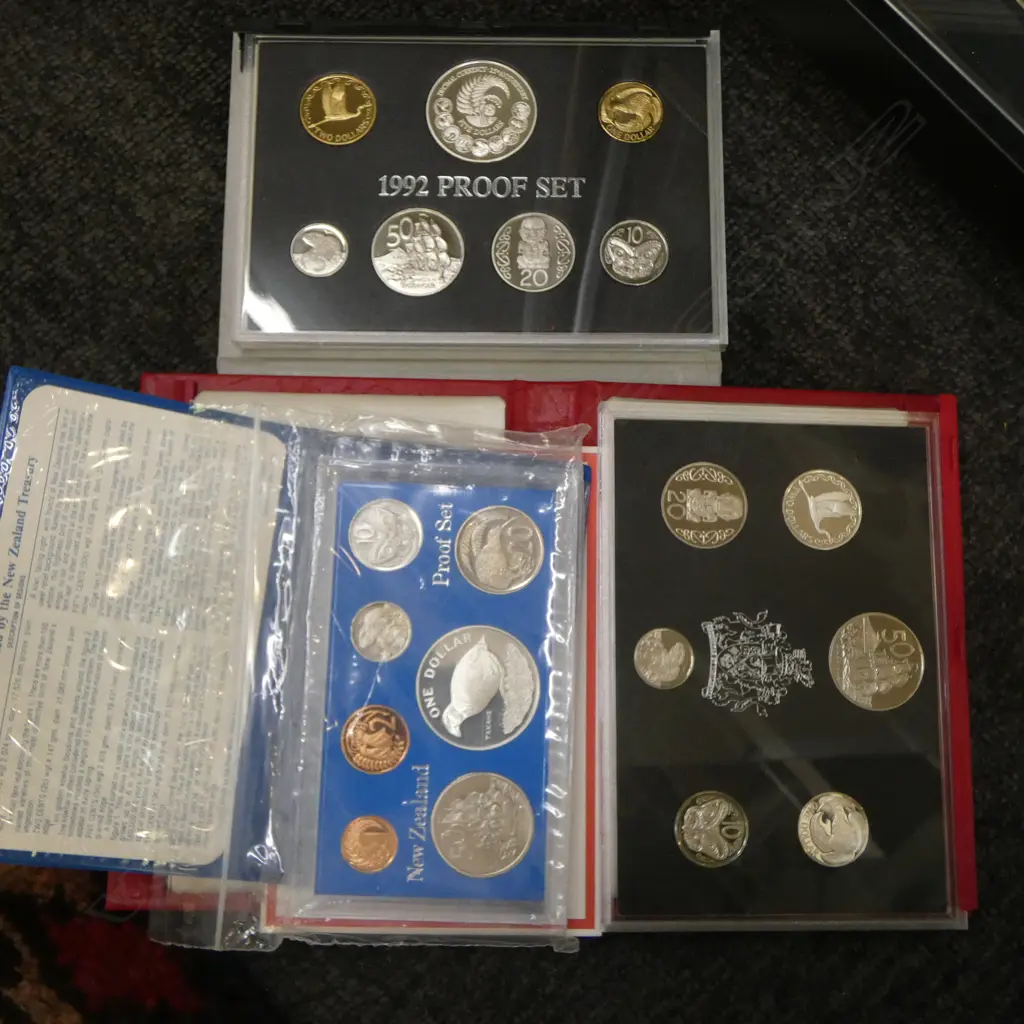 2 BANK OF NZ PROOF SETS; 1990 & 1992 + COIN ISSUE Image 1++