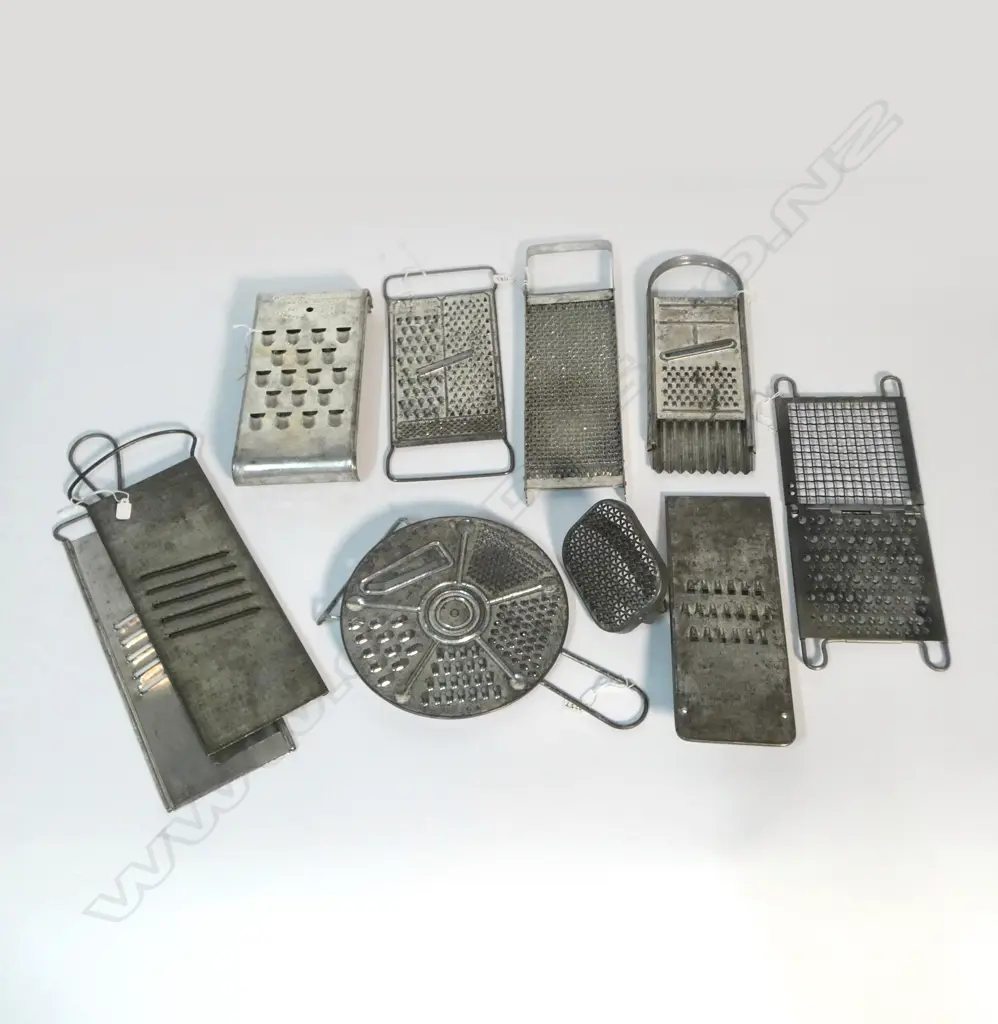 COLLECTION OF TIN GRATERS AND SLICERS LARGEST L.330mm Image 1++