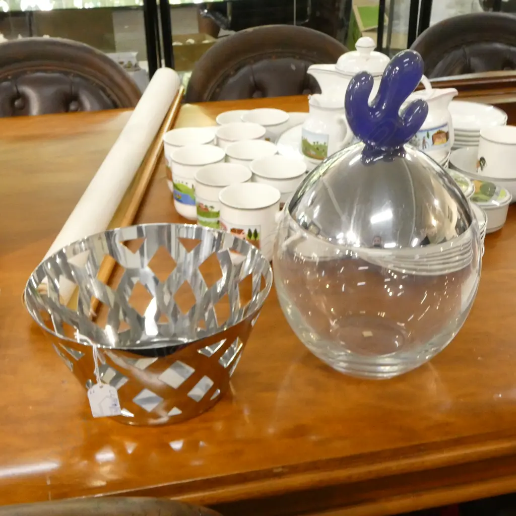 ALESSI ITALY GLASS CONTAINER (LID AF) H.320mm + METAL BOWL 230mm dia Image 1++