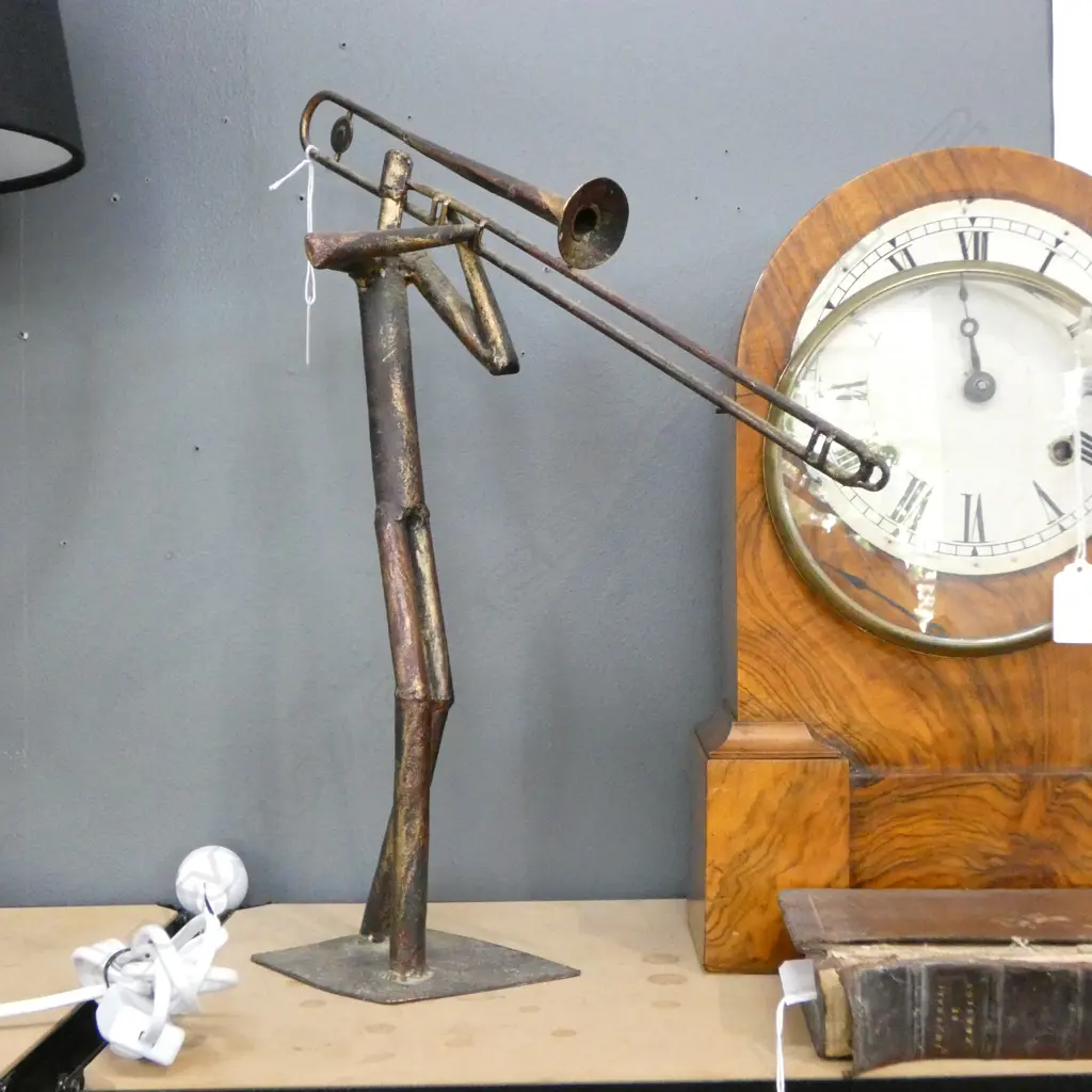 BRONZED METAL FIGURE OF A TROMBONE PLAYER H 430 MM Image 1++