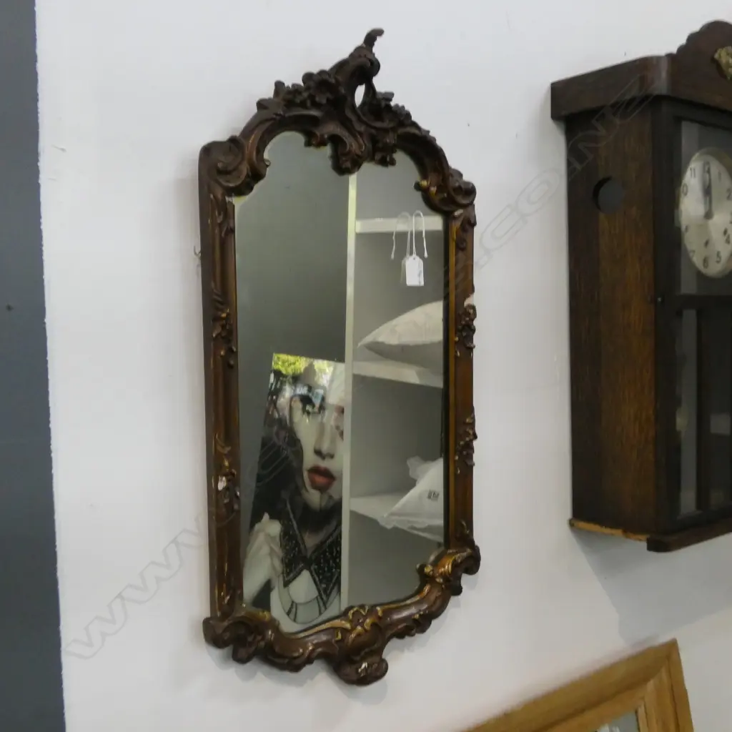 OLD GILT PLASTER FRAMED ROCOCCO WALL MIRROR H.740mm Image 1++