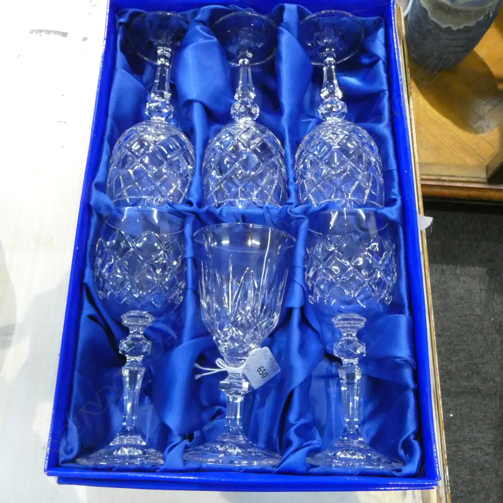 6 BOHEMIA CRYSTAL WINE GLASSES (5+1) H.170mm, BOXED Image 1++