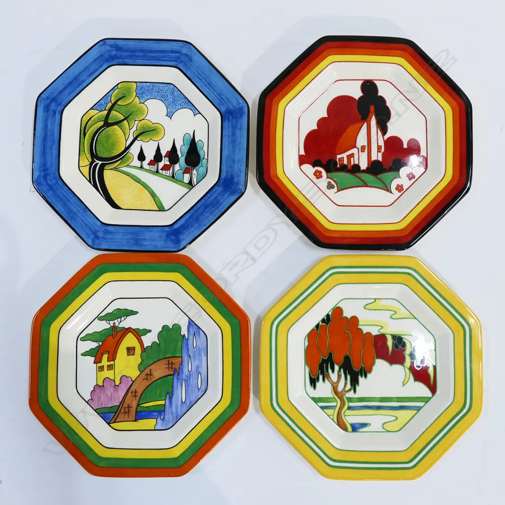 4 WEDGWOOD BIZARRE BY CLARICE CLIFF OCTAGONAL PLATES, 200mm dia, BOXED Image 1++