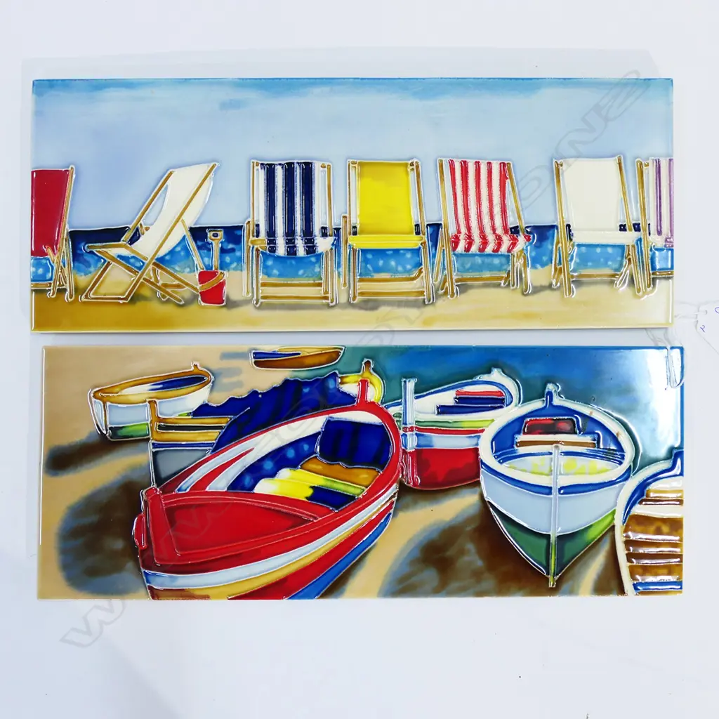 2 ART TILES; BOATS & BEACH CHAIRS 150x400mm Image 1++