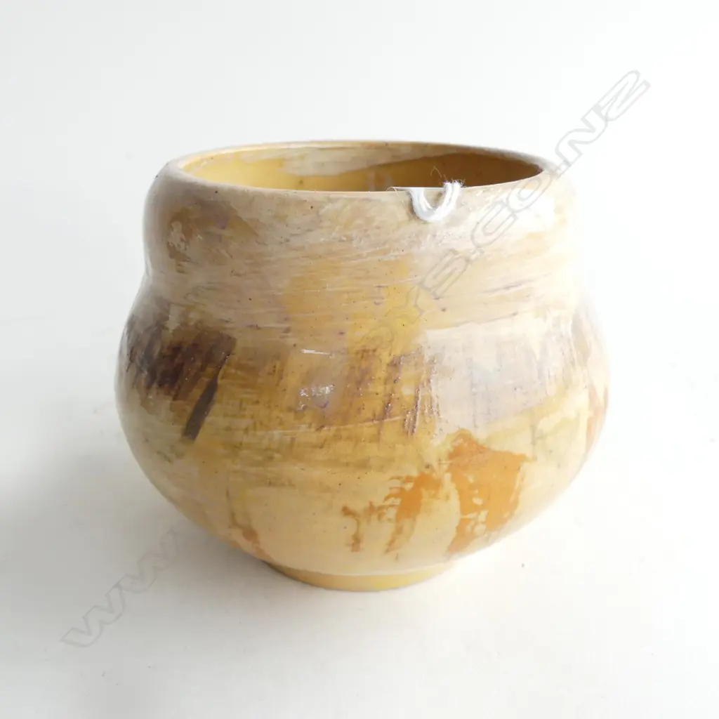 BRIAR GARDNER VASE, signed & dated 7/7/36, hairline crack & losses to base, brushed glazed lines, H.95mm Image 1++