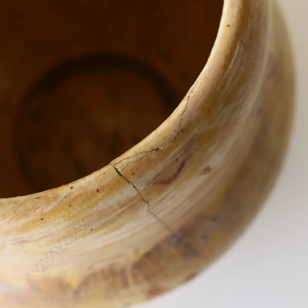 BRIAR GARDNER VASE, signed & dated 7/7/36, hairline crack & losses to base, brushed glazed lines, H.95mm Image 1++