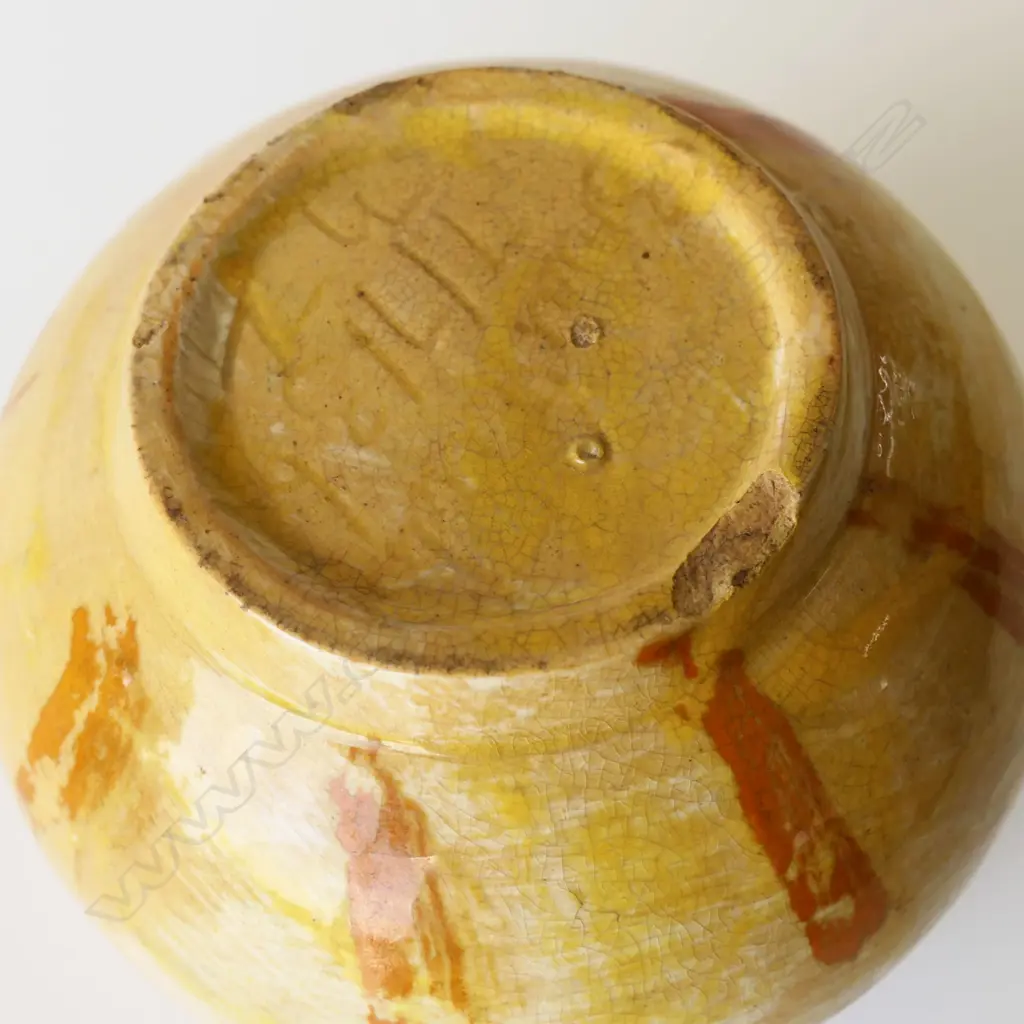 BRIAR GARDNER VASE, signed & dated 7/7/36, hairline crack & losses to base, brushed glazed lines, H.95mm Image 1++