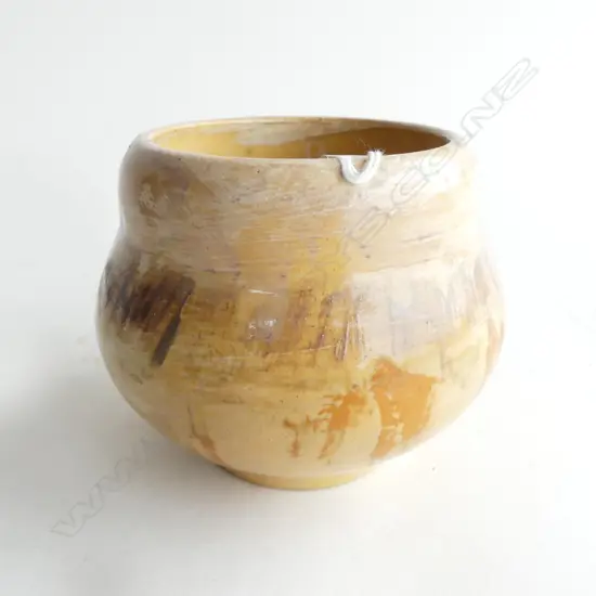 BRIAR GARDNER VASE, signed & dated 7/7/36, hairline crack & losses to base, brushed glazed lines, H.95mm