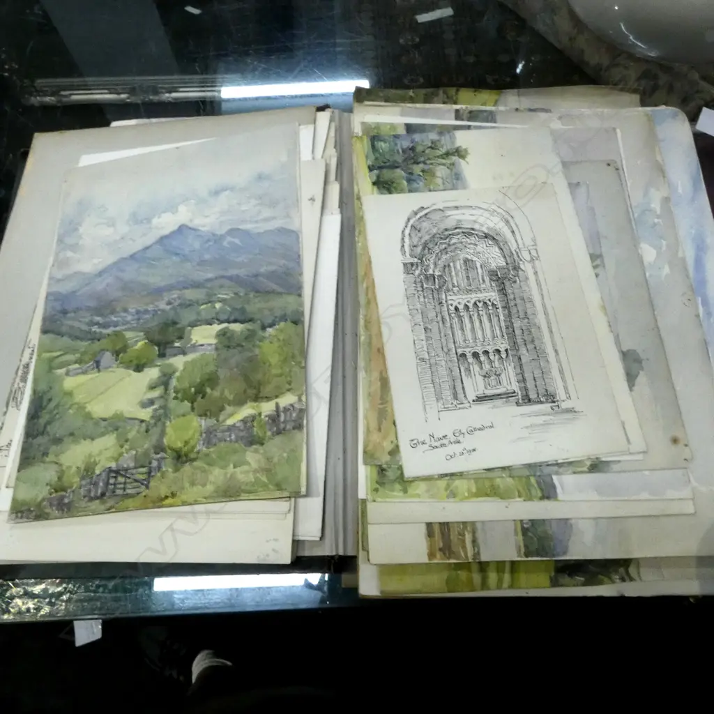 AN EDWARDIAN ENGLISH ARTIST'S ALBUM OF WATERCOLOURS & INK SLETCHES BY M.A.A.  c.1907 etc  Image 1++