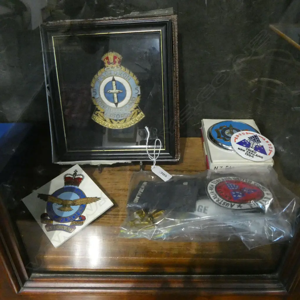 CASED SPODE ROYAL NEW ZEALAND 50th ANNIVERSARY COM. PLATE, CASED NZAF SHIELDS, FRAMED RNZAF BADGE, etc Image 1++