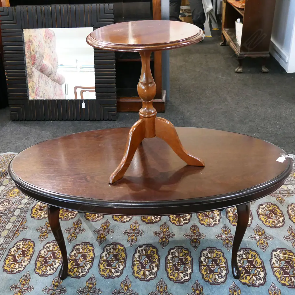 2 MAHOGANY SIDE TABLES; WINE H.490mm & OVAL COFFEE 1100x595x425mm Image 1++