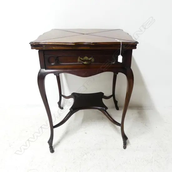 ANTIQUE VICTORIAN SINGLE DRAWER ENVELOPE CARD TABLE 570x570x720mm