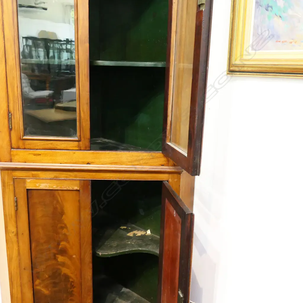 ANTIQUE 2 PART MAHOGANY CORNER CABINET 640x640x2035mm Image 1++