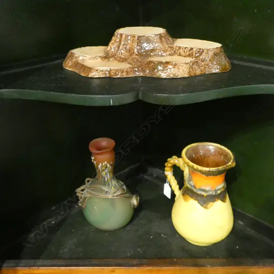 2 VASES; RETRO GERMAN H.205mm, GLASS + BESWICK STAND W.320mm