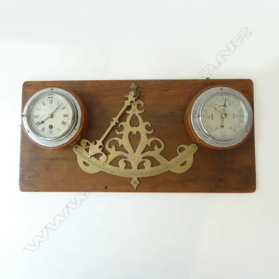 VINTAGE WALL MOUNTED SHIPS CLOCK & BAROMETER L600MM