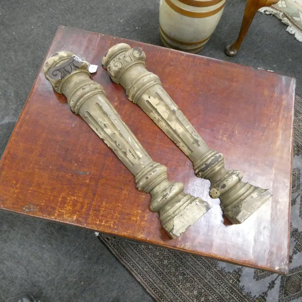 PR ANTIQUE CARVED WOODEN HALF COLUMNS H.635mm Image 1++