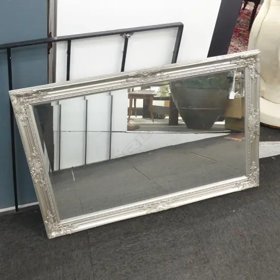 LG MODERN SILVER FRAMED MIRROR 735x1140mm cracked