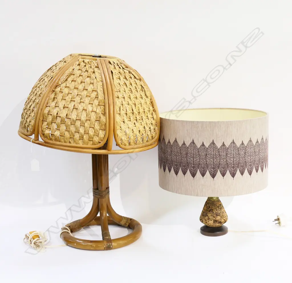 2 RETRO TABLE LAMPS; CANE H.610mm & CORK Image 1++