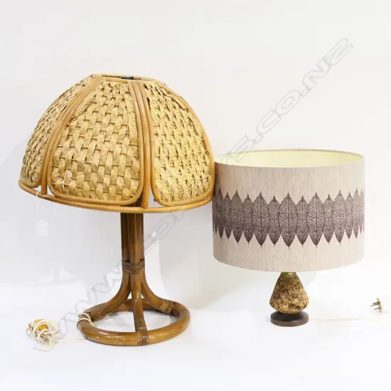 2 RETRO TABLE LAMPS; CANE H.610mm & CORK