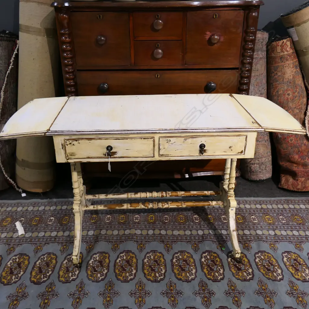 WHITE PAINTED REGENCY STYLE DROP SIDE SOFA TABLE 910x510x720mm Image 1++