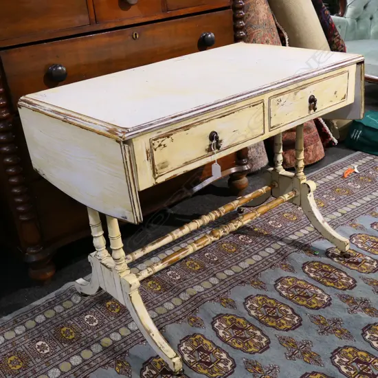 WHITE PAINTED REGENCY STYLE DROP SIDE SOFA TABLE 910x510x720mm