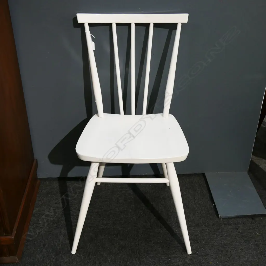 ERCOL WHITE PAINTED CHAIR, BASE STAMPED 'BS KG 1960 2056' Image 1++