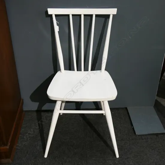 ERCOL WHITE PAINTED CHAIR, BASE STAMPED 'BS KG 1960 2056'