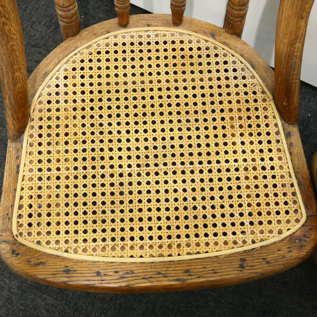 PR ANTIQUE SPINDLE BACK CHAIRS, CANED SEAT Image 1++