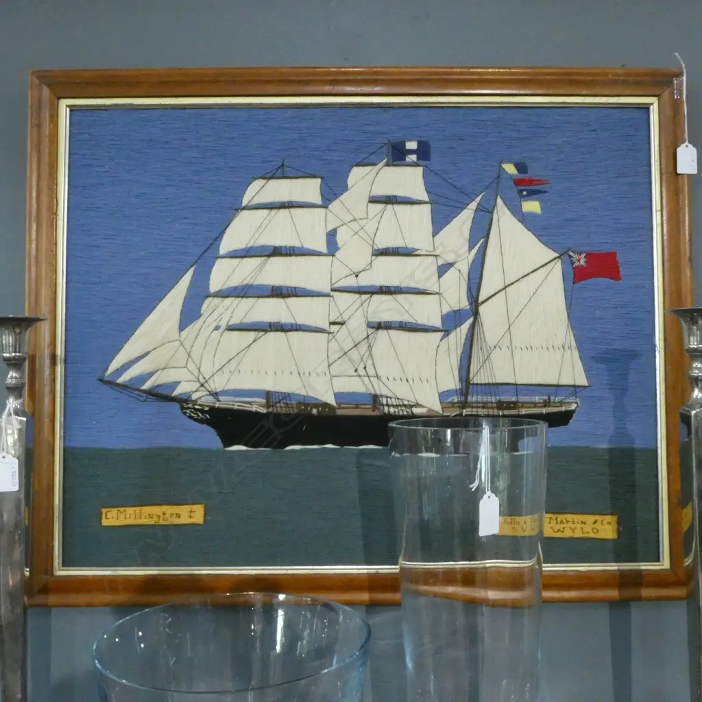 WOOL WORK SAILBOAT ARTWORK 'C MILLINGTON KILLICK MARTIN & CO' 530x680mm  Image 1++