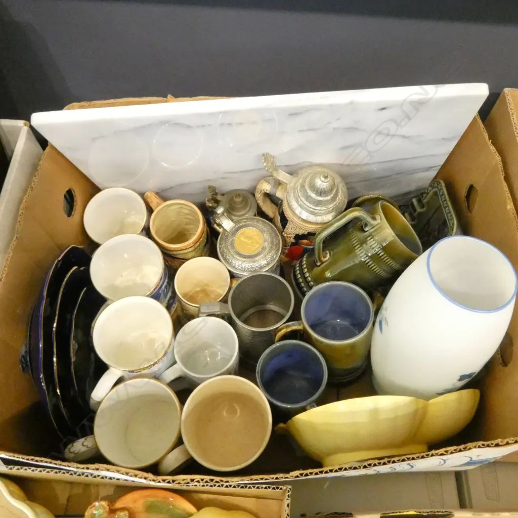 ASST CHINA; COM. TANKARDS, ASST WADE, STEINS, MARBLE CHEESEBOARD, etc Image 1++