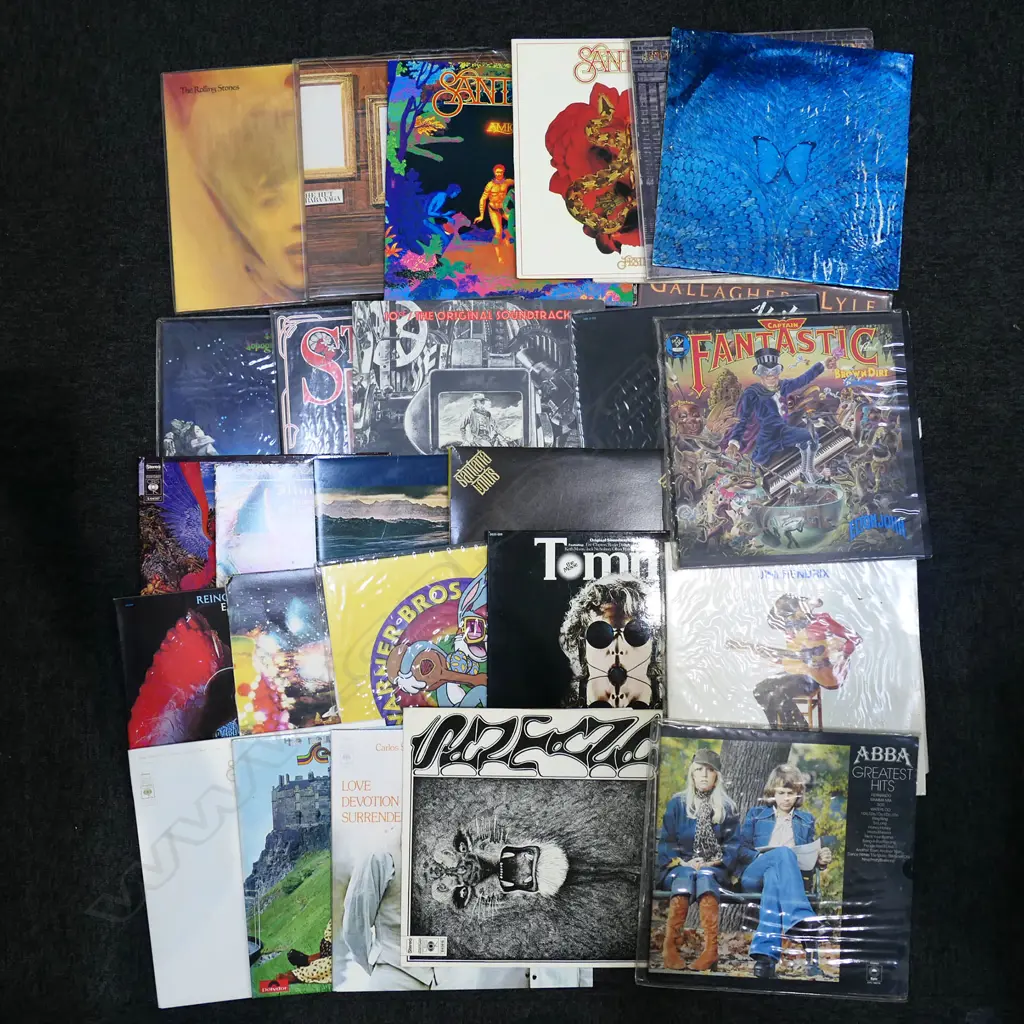 BOX VINTAGE LPS INCLDS: YES, THE ROLLING STONES, SANTANA, NEIL YOUNG, JIMMY HENDRIX, ELTON JOHN ETC Image 1++