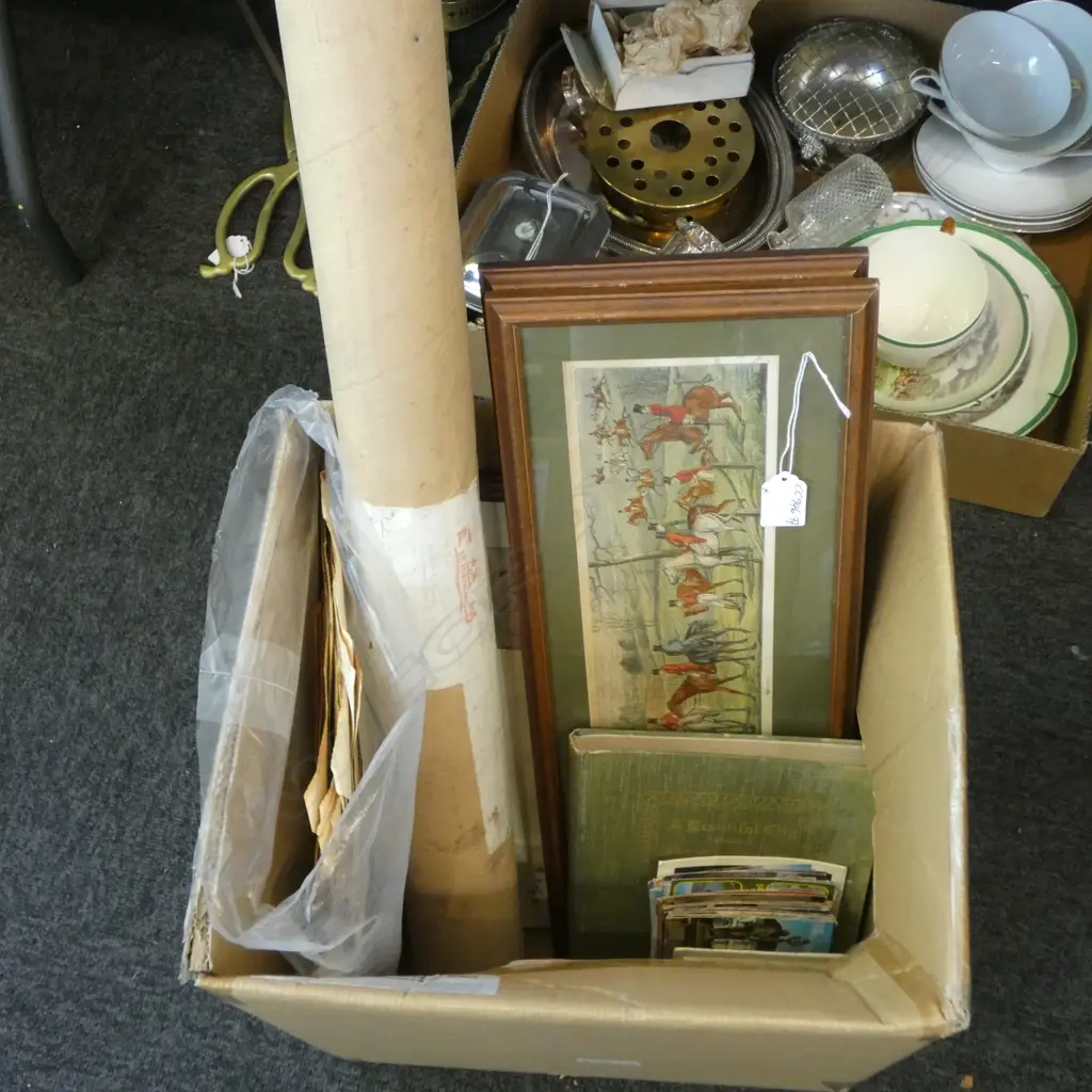 BOX HUNTING SCENE PRINTS + POSTCARDS + COVENT GARDEN programs1949 etc + George VI Coronation booklets etc Image 1++