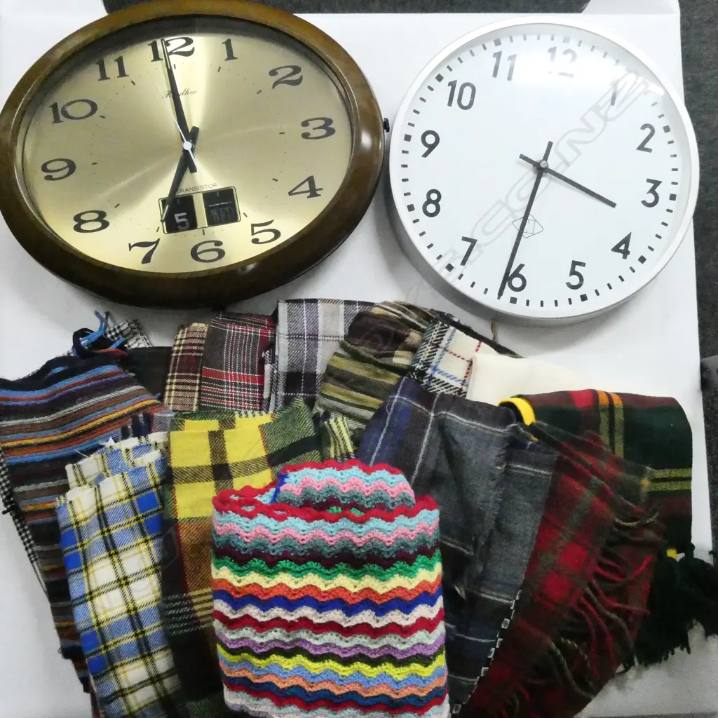ASST. TARTAN SCARVES & 2 CLOCKS Image 1++