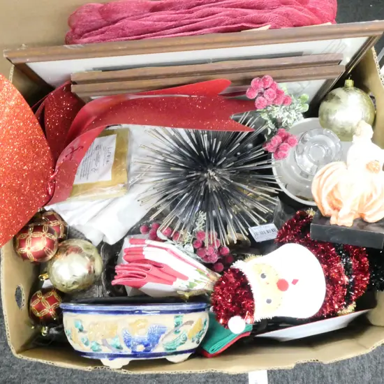 ASST. LINENS, XMAS DECORATIONS, FIGURINE ETC