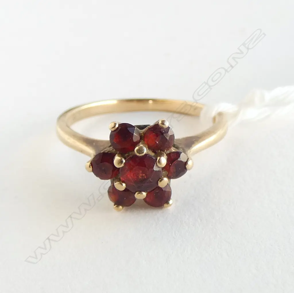 9ct GOLD GARNET CLUSTER RING 2.27gms SIZE L Image 1++